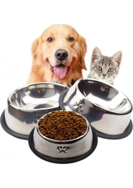Manuel Paslanmaz Çelik Mama Kabı Kedi Köpek Metal Mama Su Kabı 500 ml 500 ml Çelik Gümüş