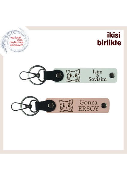 Minik Patiyi Temsil Eden Isim Yazılabilir Anahtarlık, Hediyelik Deri 2’li Set, Beyaz-Yavru Ağzı