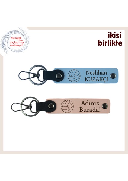 Takım Arkadaşına Teşekkür Için Şık Hatıra, Yazılabilir Deri Anahtarlık Seti, Gök Mavi-Yavru Ağzı