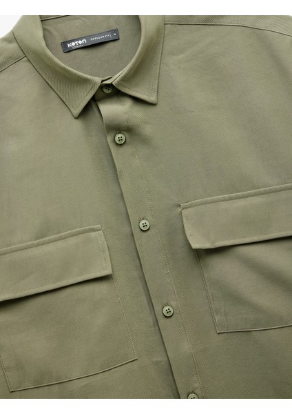Yeni Sezon Düğmeli Klasik Yaka Kapaklı Cep Detaylı Rayon Regular Fit Viskon Kısa Kollu Gömlek indirimleri