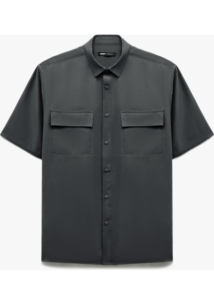 Yeni Sezon Düğmeli Klasik Yaka Kapaklı Cep Detaylı Rayon Regular Fit Viskon Kısa Kollu Gömlek modelleri