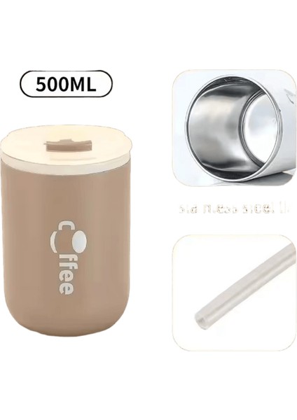 500ML Paslanmaz Çelik Termos Daklar Kapaklı Pipetli Sızdırmaz Çift Duvar Kahve Seyahat Kupa Yalıtımlı Dak Süt Çay Su Şişesikapasite: 500ML / Renk: Haki (Yurt Dışından)