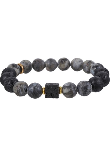 El Yapımı Doğal Volkanik Taş Kaymaktaşı Boncuk Bilezik Erkekler Için Retro 10/8mm Elastik Boncuk Çift Bilezik (Yurt Dışından)