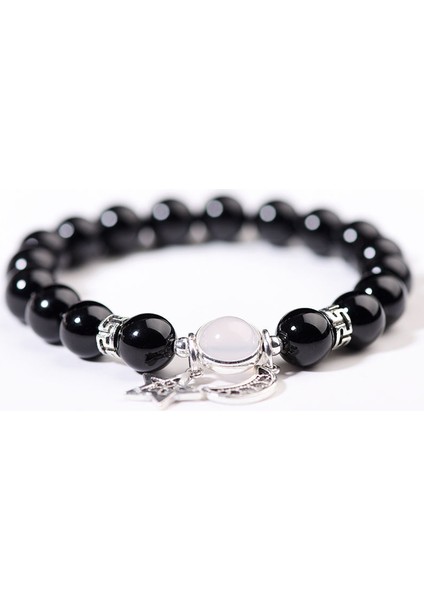 El Yapımı Doğal Volkanik Taş Kaymaktaşı Boncuk Bilezik Erkekler Için Retro 10/8mm Elastik Boncuk Çift Bilezik (Yurt Dışından)