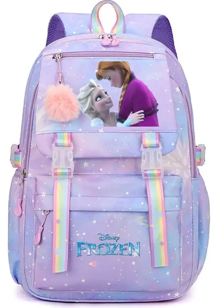 Disney Frozen Mochila Feminina Anna Elsa Kids Backpack School Bags Teenage Girls Dizüstü Paket Kadınlar Seyahat Eşey Çantaları Renk: Mor (Yurt Dışından)