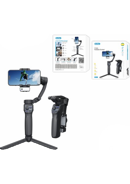 Go Des GD-F11 3 Eksenli El Tipi Yüz Tanıma Takipli LED Işıklandırma Aparatlı Gimbal Stabilizatör