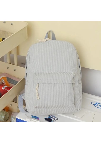 Moda Kadife Tarzı Genç Unisex Öğrenci Okul Çantası Çizgili Yeni Seyahat Çantası Renk: Gri (Yurt Dışından)