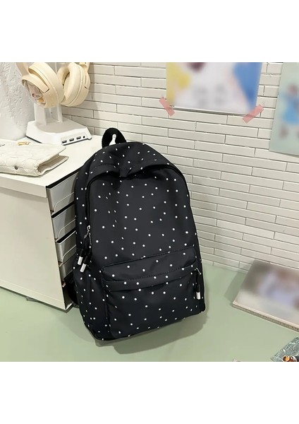 Gelişmiş Has Noktalar Baskılı Sırt Çantası Kızının Sırt Çantası Günü Ins Okul Çantası Sıradan Hepsi Bir Arada Sırt Çantası Renk: Siyah (Yurt Dışından)
