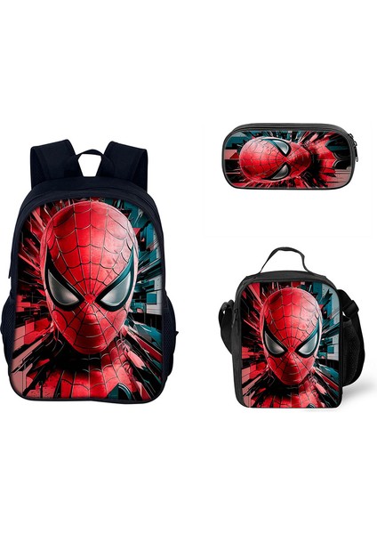 Omuz Çantası Örümcek Adam Okul Çantası Karikatür El Çantası Kalem Çantası Üç Parçalı Set (Yurt Dışından)