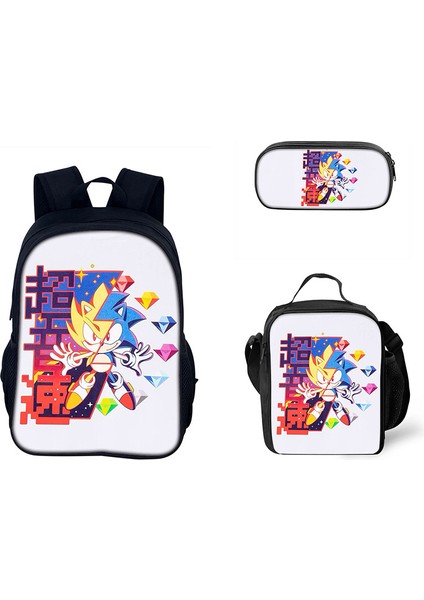 Sonic Ilkokul ve Ortaokul Öğrencileri Çizgi Film Periferik Okul Çantası Üç Parçalı Set (Yurt Dışından)