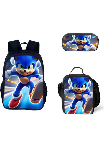 Sonic Ilkokul ve Ortaokul Öğrencileri Çizgi Film Periferik Okul Çantası Üç Parçalı Set (Yurt Dışından)