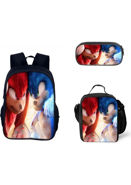 Sonic Ilkokul ve Ortaokul Öğrencileri Çizgi Film Periferik Okul Çantası Üç Parçalı Set (Yurt Dışından)