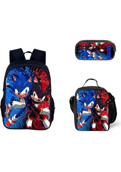Sonic Ilkokul ve Ortaokul Öğrencileri Çizgi Film Periferik Okul Çantası Üç Parçalı Set (Yurt Dışından)