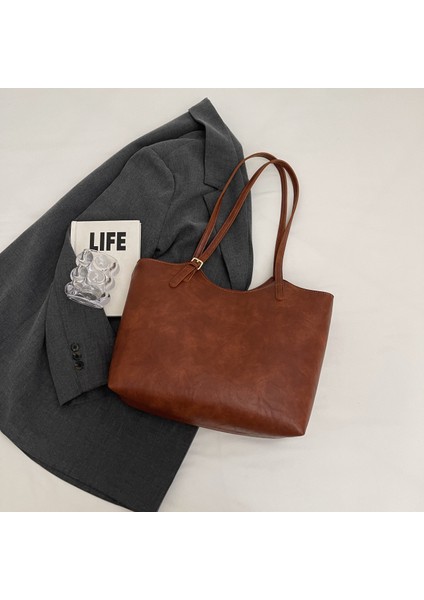 Yeni Retro Yumuşak Tote Çanta Sonbahar ve Kış Bayan Büyük Kapasiteli Işe Gidip Gelme Çantası Moda Rahat El Kavrama Deseni Trend Omuz Çantası (Yurt Dışından)