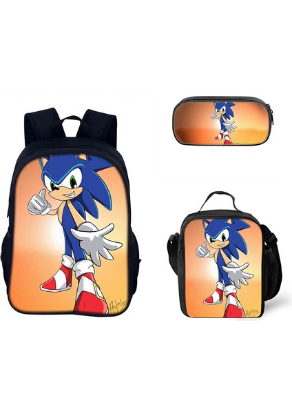 Sonic Ilkokul ve Ortaokul Öğrencileri Çizgi Film Periferik Okul Çantası Üç Parçalı Set (Yurt Dışından)