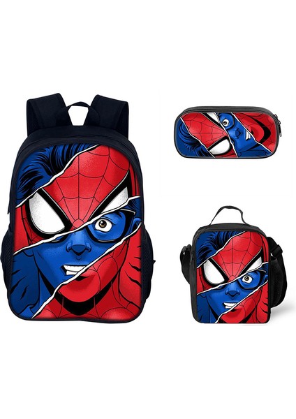 Omuz Çantası Örümcek Adam Okul Çantası Karikatür El Çantası Kalem Çantası Üç Parçalı Set (Yurt Dışından)
