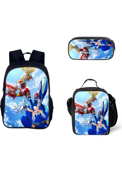 Sonic Ilkokul ve Ortaokul Öğrencileri Çizgi Film Periferik Okul Çantası Üç Parçalı Set (Yurt Dışından)