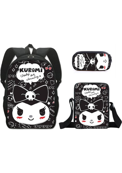 Sanrio Kuromi Okul Çantası Öğrenci Omuz Çantası Üç Set Kalem Çantası Küçük El Çantası (Yurt Dışından)