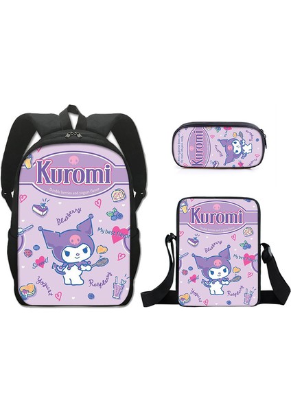 Sanrio Kuromi Okul Çantası Öğrenci Omuz Çantası Üç Set Kalem Çantası Küçük El Çantası (Yurt Dışından)