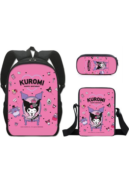 Sanrio Kuromi Okul Çantası Öğrenci Omuz Çantası Üç Set Kalem Çantası Küçük El Çantası (Yurt Dışından)