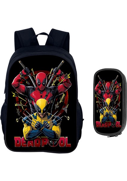 Deadpool Karikatür Çocuk Okul Çantası Kalem Çantası Ilkokul Öğrencileri Omuz Çantası Büyük Kapasiteli Iki Parçalı Set (Yurt Dışından)