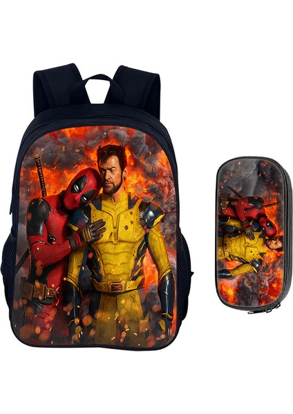 Deadpool Karikatür Çocuk Okul Çantası Kalem Çantası Ilkokul Öğrencileri Omuz Çantası Büyük Kapasiteli Iki Parçalı Set (Yurt Dışından)