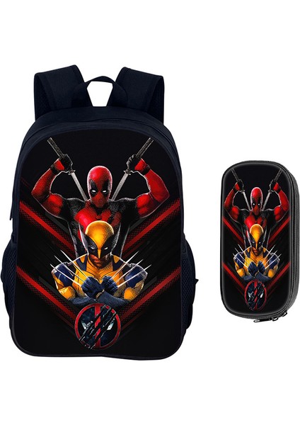 Deadpool Karikatür Çocuk Okul Çantası Kalem Çantası Ilkokul Öğrencileri Omuz Çantası Büyük Kapasiteli Iki Parçalı Set (Yurt Dışından)