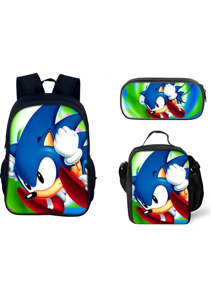 Sonic Ilkokul ve Ortaokul Öğrencileri Çizgi Film Periferik Okul Çantası Üç Parçalı Set (Yurt Dışından)