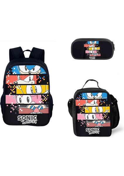 Sonic Ilkokul ve Ortaokul Öğrencileri Çizgi Film Periferik Okul Çantası Üç Parçalı Set (Yurt Dışından)