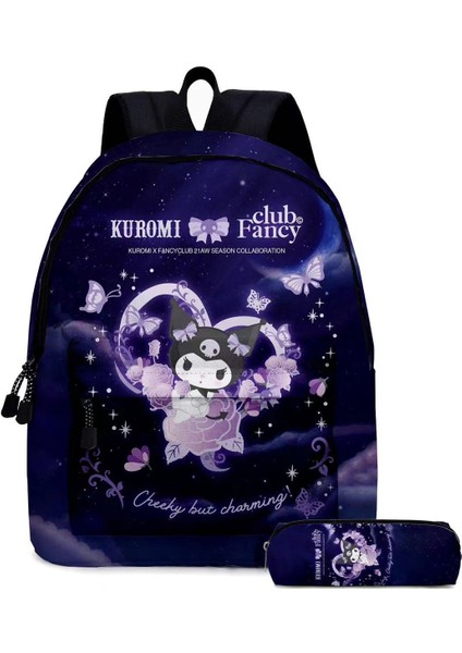 Kuromi Öğrenci Okul Çantası Anime Azaltılmış Yük 2 Parça Okul Çantası Seti (Yurt Dışından)