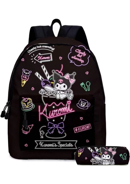 Kuromi Öğrenci Okul Çantası Anime Azaltılmış Yük 2 Parça Okul Çantası Seti (Yurt Dışından)