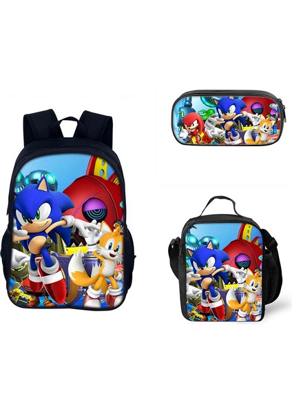 Sonic Ilkokul ve Ortaokul Öğrencileri Çizgi Film Periferik Okul Çantası Üç Parçalı Set (Yurt Dışından)