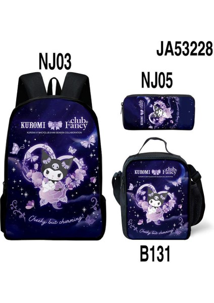 Sanrio Kuromi Okul Çantası Öğrenci Omuz Çantası Üç Set Kalem Çantası Küçük El Çantası (Yurt Dışından)