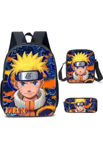 Naruto Ilkokul ve Ortaokul Öğrencileri Okul Çantası Çapraz Askılı Çanta Kalem Çantası Üç Parçalı Set (Yurt Dışından)