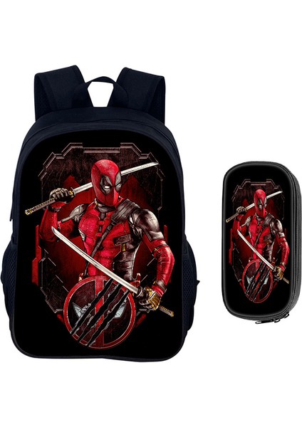 Deadpool Karikatür Çocuk Okul Çantası Kalem Çantası Ilkokul Öğrencileri Omuz Çantası Büyük Kapasiteli Iki Parçalı Set (Yurt Dışından)