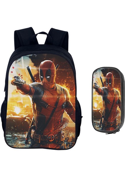 Deadpool Karikatür Çocuk Okul Çantası Kalem Çantası Ilkokul Öğrencileri Omuz Çantası Büyük Kapasiteli Iki Parçalı Set (Yurt Dışından)