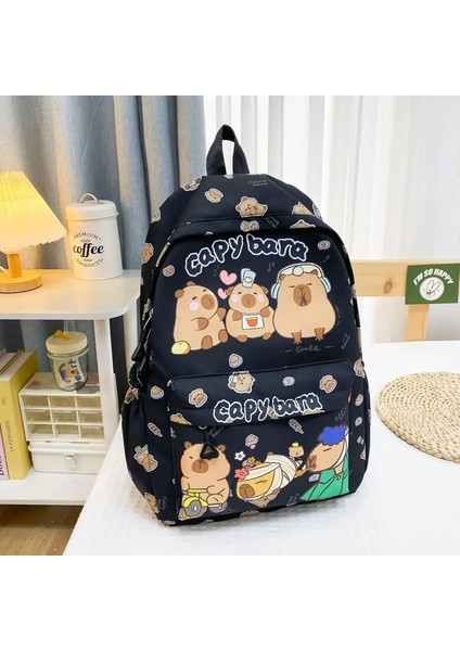Sevimli Büyük Kapasite Capya Backpack Nefes Alabilir Ultra Işık Öğrenci Schoolbag Karikatür Naylon Kitap Çanta Kırtasiyesi Okula Geri Dön: L-Black (Yurt Dışından)