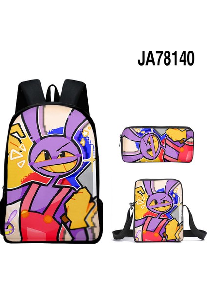 Muhteşem Dijital Sirk Ilkokul Öğrenci Okul Çantası Omuz Çantası Crossbody Çanta Üç Parça Set (Yurt Dışından)