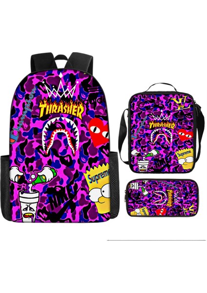 Köpekbalığı Üç Parçalı Okul Çantası Karikatür Ilkokul Öğrencileri Omuz Çantası Kalem Çantası Yüz Bir (Yurt Dışından)