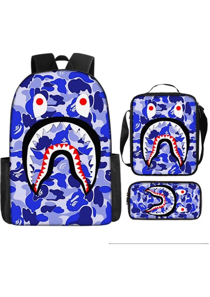 Köpekbalığı Üç Parçalı Okul Çantası Karikatür Ilkokul Öğrencileri Omuz Çantası Kalem Çantası Yüz Bir (Yurt Dışından)