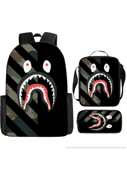 Köpekbalığı Üç Parçalı Okul Çantası Karikatür Ilkokul Öğrencileri Omuz Çantası Kalem Çantası Yüz Bir (Yurt Dışından)