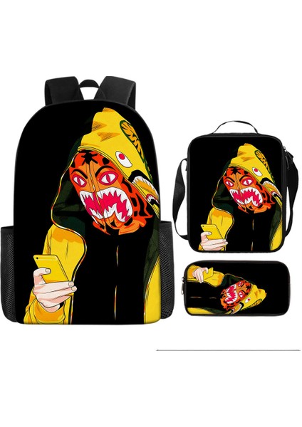 Köpekbalığı Üç Parçalı Okul Çantası Karikatür Ilkokul Öğrencileri Omuz Çantası Kalem Çantası Yüz Bir (Yurt Dışından)