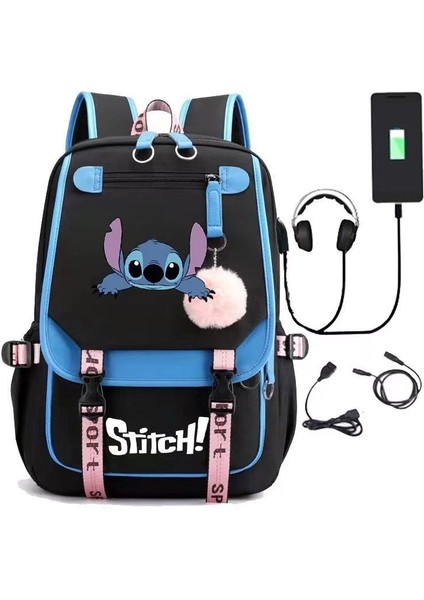 Erkek ve Kız Öğrenci Sırt Çantaları Sırt Çantaları Büyük Kapasiteli Çizgi Film Çocuklar Sevimli Stitch Çanta (Yurt Dışından)