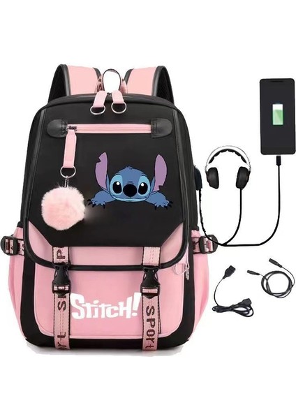 Erkek ve Kız Öğrenci Sırt Çantaları Sırt Çantaları Büyük Kapasiteli Çizgi Film Çocuklar Sevimli Stitch Çanta (Yurt Dışından)