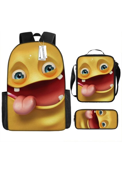 Sünger Bob Kare Pantolon Çocuk Okul Çantası Erkek ve Kadın Öğrenciler Omuz Çantası Anaokulu Sevimli Karikatür Kalem Çantası Crossbody Çanta Üç Set (Yurt Dışından)