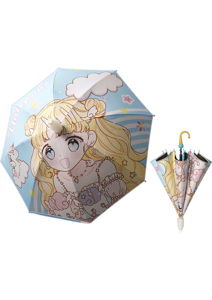 Çocuk Şemsiyesi Erkek Kız Okul Özel Güneşli Yağmur Çift Kullanımlı Güneş Kremi Uv Uzun Saplı Şemsiye (Yurt Dışından)