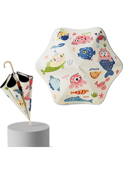 Rulo Çift Güvenlik Yuvarlatılmış Köşe Düz Çubuk Uzun Saplı Şemsiye Vinil Şemsiye Güneşlik Yağmur Şemsiyesi Anaokulu Çocuk Şemsiyesi (Yurt Dışından)