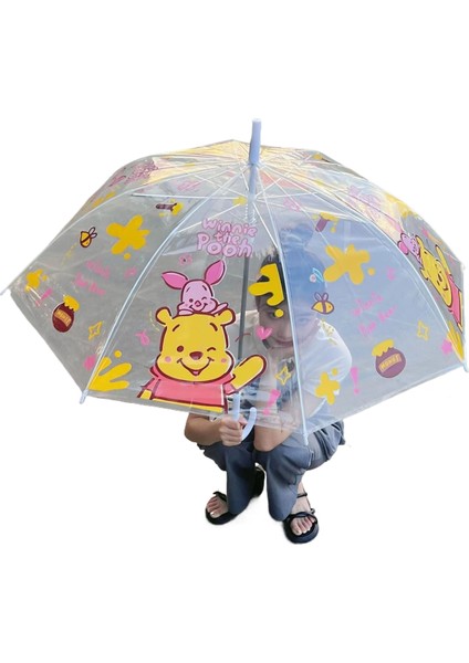 Çocuk Sevimli Şeffaf Uzun Saplı Kemer Şemsiye (Yurt Dışından)