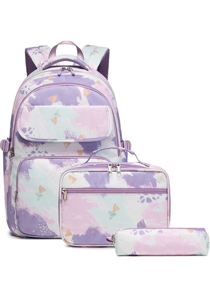 Üç Set Ortaokul Öğrencisi Okul Çantası Kadın Naylon Anti Mürekkep Boyama Büyük Kapasiteli Omuz Çantası (Yurt Dışından)