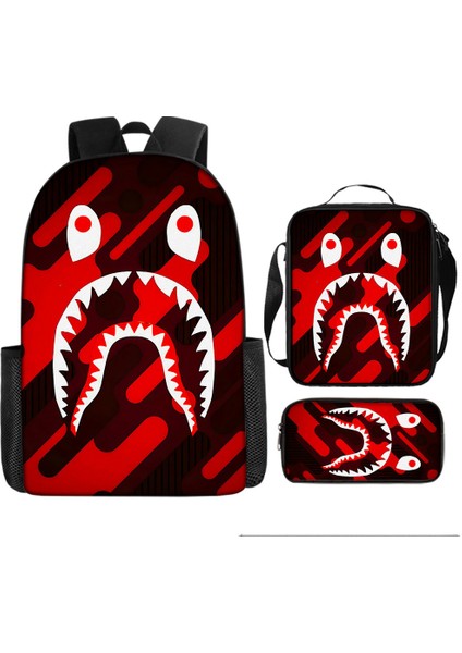 Köpekbalığı Üç Parçalı Okul Çantası Karikatür Ilkokul Öğrencileri Omuz Çantası Kalem Çantası Yüz Bir (Yurt Dışından)